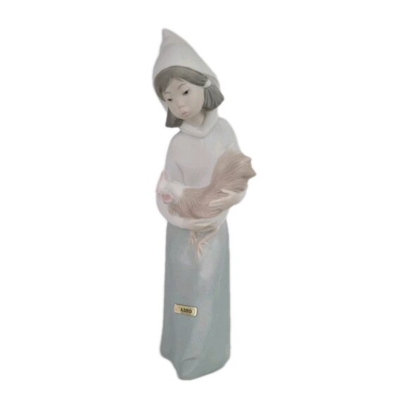Lladro Vintage Bisque Porcelain Pastorcita Gallo Belen Girl W/ Rooster 2029 - Picture 1 of 6